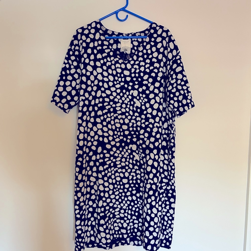 Large Navy Linen Sunja Link Midi Shift Dress Slow Fashion